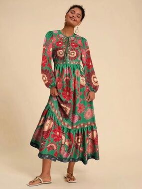 SHEIN Floral Travachic Long Sleeve Maxi Dress M/L